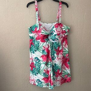 Womens Plus Size NICOLE MILLER PLUS FLYAWAY SWIMDRESS ONE PIECE Tropical 3XWhite